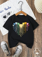 Short Sleeve, Casual Heart Print Cotton T-Shirt